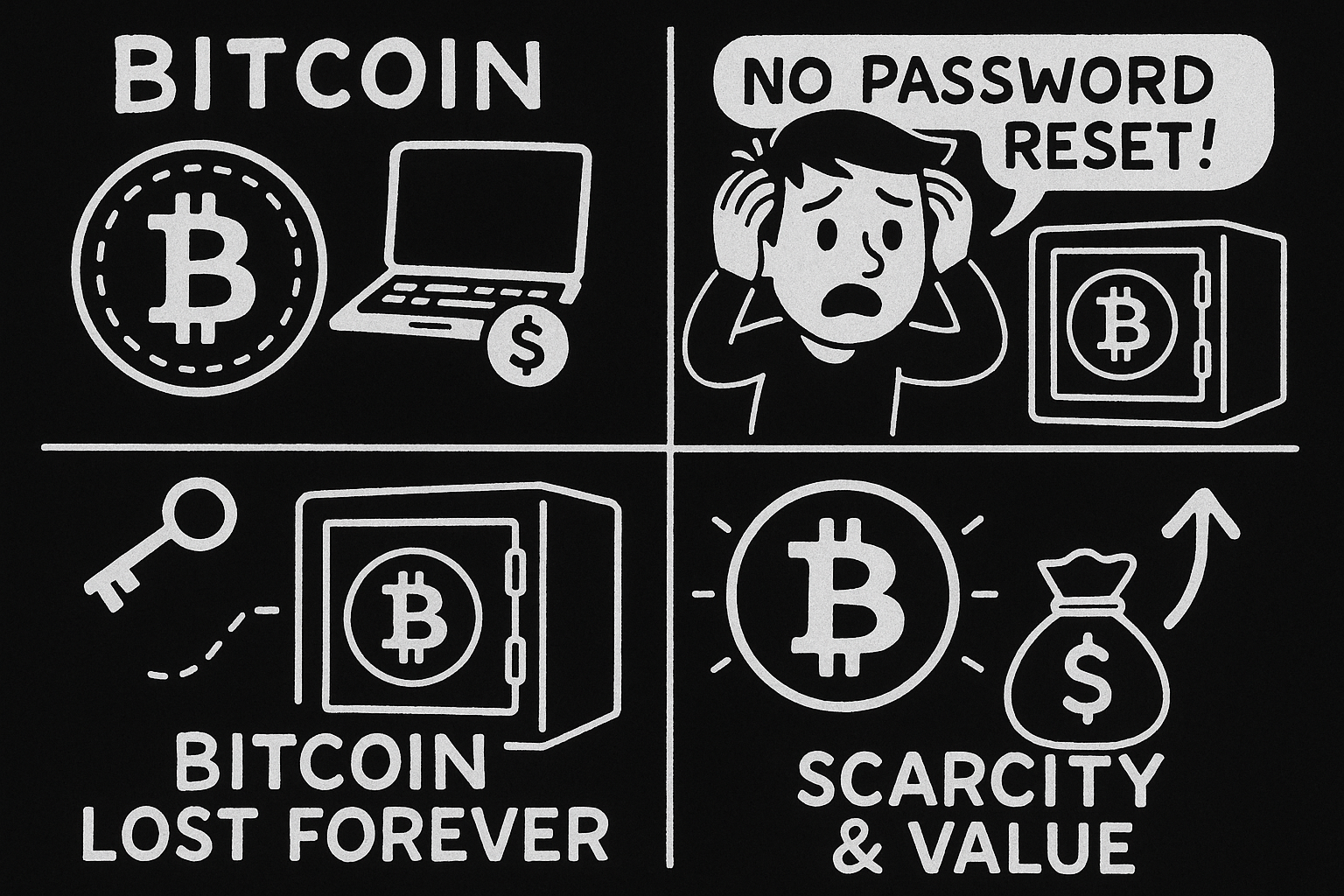 Decentralized Bitcoin network visualization showing multiple nodes connected without a central point, emphasizing the absence of central authority control.The consequences of losing Bitcoin after losing the private key.